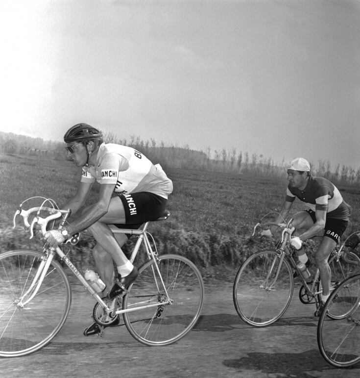 fausto coppi followed by gino bartali during the giro del piemonte