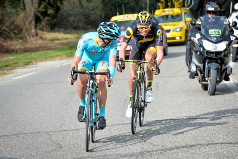 Pnc X Paris-Nice 2016 - 11/03/2016 - Etape 5 - Saint-Paul-Trois-Chateaux - Salon-de-Provence (198 Km) -DUCHESNE Antoine; Direct Energie a ete rejoint par LUTSENKO Alexey; Astana Pro Team