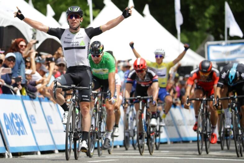 O X Mark Cavendish of Great Britian riding for Team Dimension Data for Qhubeka celebrates after winning stage 8 of the Amgen Tour of California on May 22, 2016 in Sacramento, California. (Photo by Chris Graythen/Getty Images)