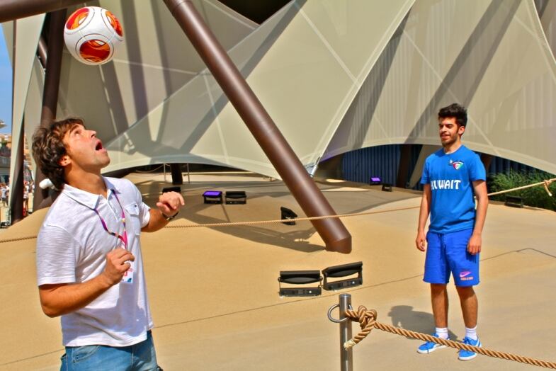 Simone Spinelli Ex Italian Football Player Gets A Match With Ali Alsaqoby At Kuwait Pavilion X Calcio in Kuwait