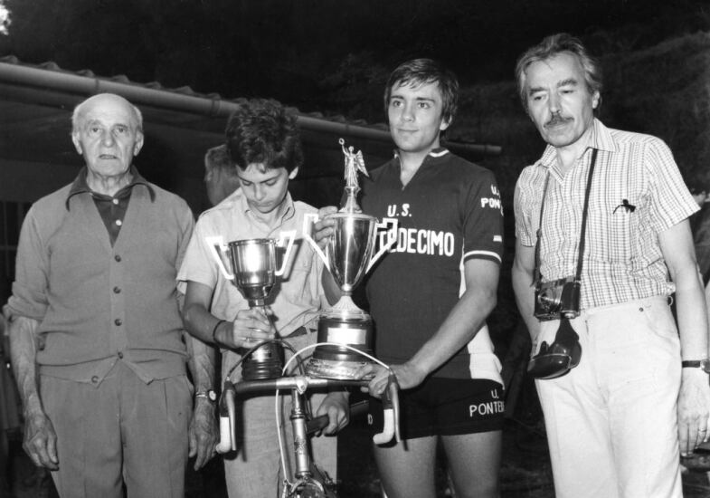 1978: Luigin con gli amatori: eccolo festeggiare coi nipoti Roberto Ghiglione, Fulvio Rapetti vincitore della cronoscalata Voltri – Brigna con tempo record ed il genero Fiorenzo.
